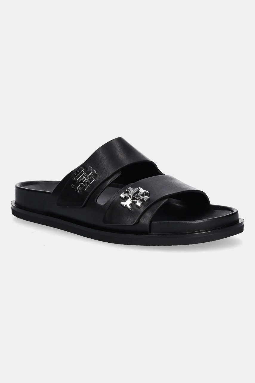 Tory Burch șlapi de piele T Lock Sport Slide culoarea negru, 175640-006