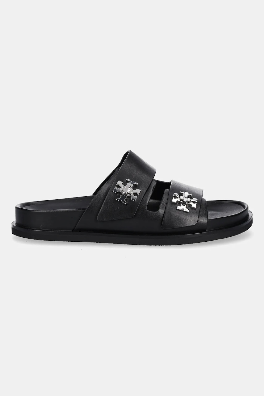 Кожаные шлепанцы Tory Burch T Lock Sport Slide цвет чёрный 175640-006 Кожаные шлепанцы Tory Burch T Lock Sport Slide цвет чёрный 175640-006