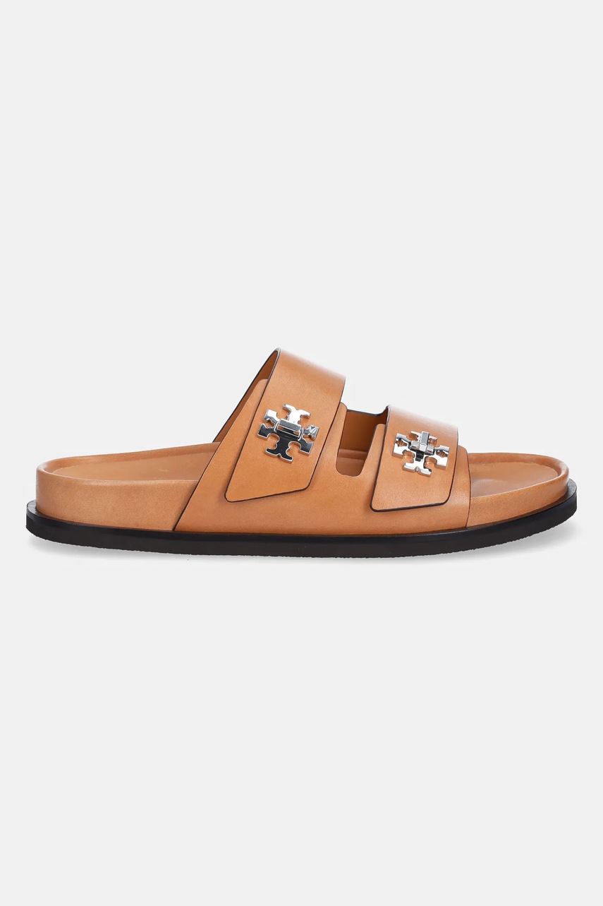 Кожаные шлепанцы Tory Burch T Lock Sport Slide цвет коричневый 166905-250 Кожаные шлепанцы Tory Burch T Lock Sport Slide цвет коричневый 166905-250