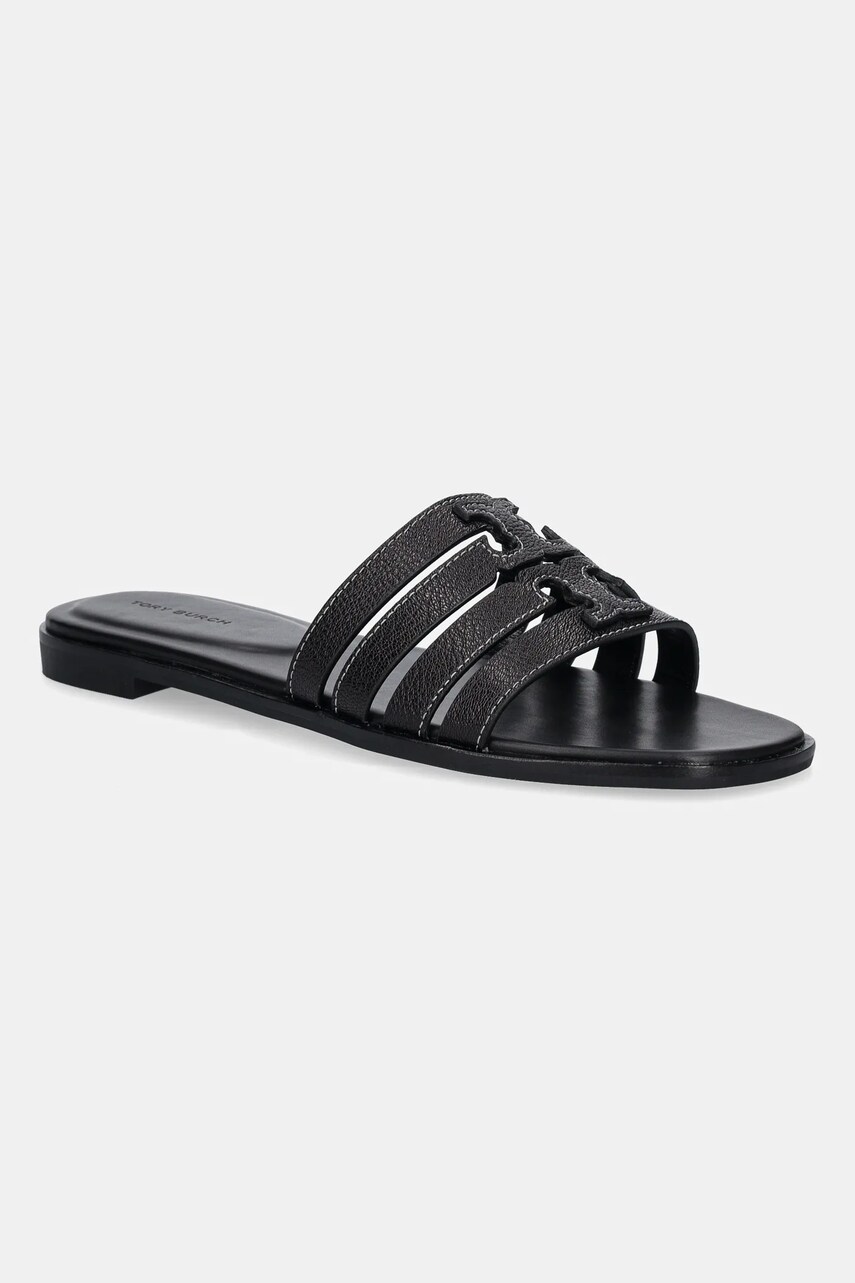 Levně Kožené pantofle Tory Burch Ines Cage Slide dámské, černá barva, 158616-006