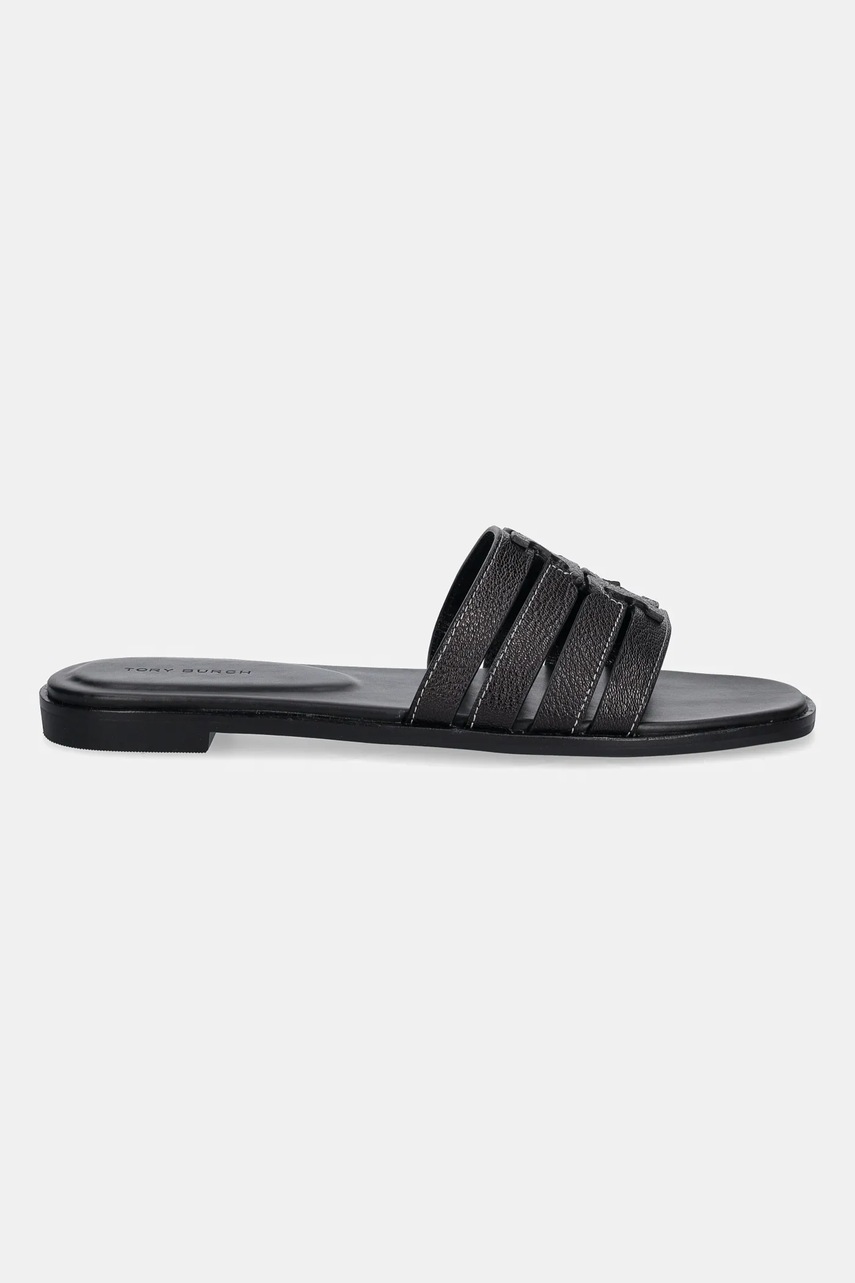 Кожаные шлепанцы Tory Burch Ines Cage Slide цвет чёрный 158616-006