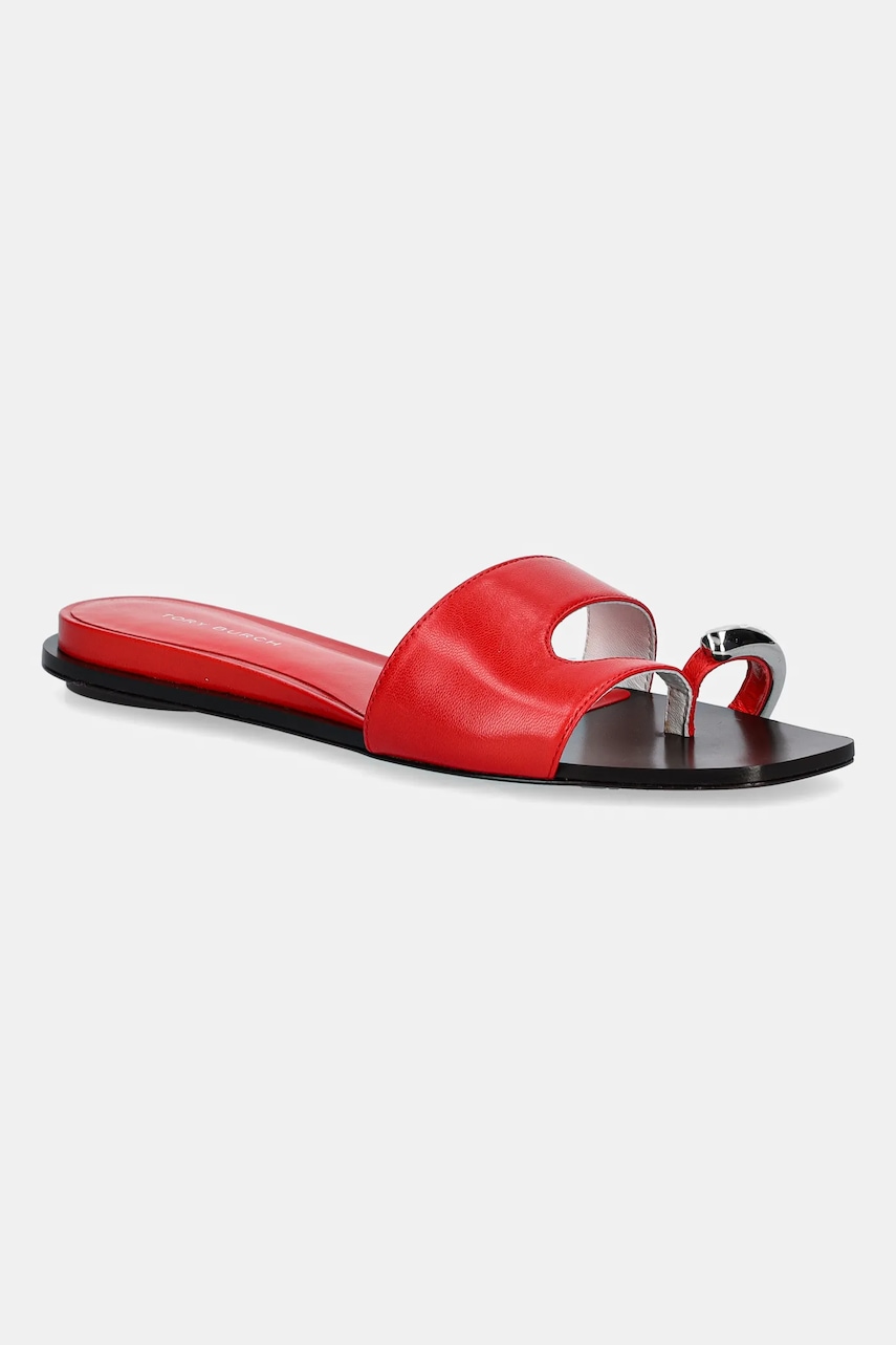 Tory Burch șlapi de piele Pierced Slide culoarea rosu, 169782-600