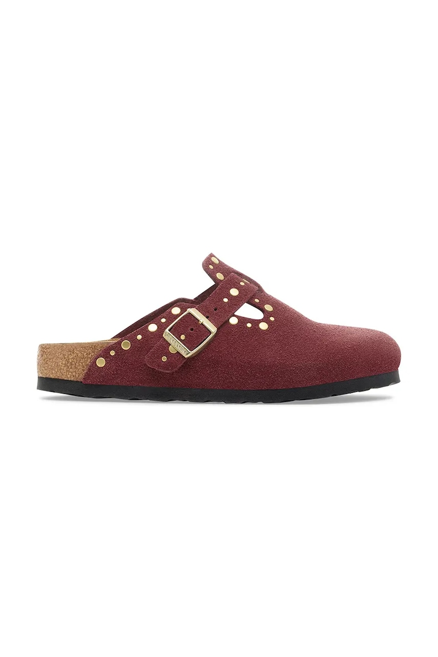 Levně Semišové pantofle Birkenstock Boston Rivet dámské, červená barva, 1030379