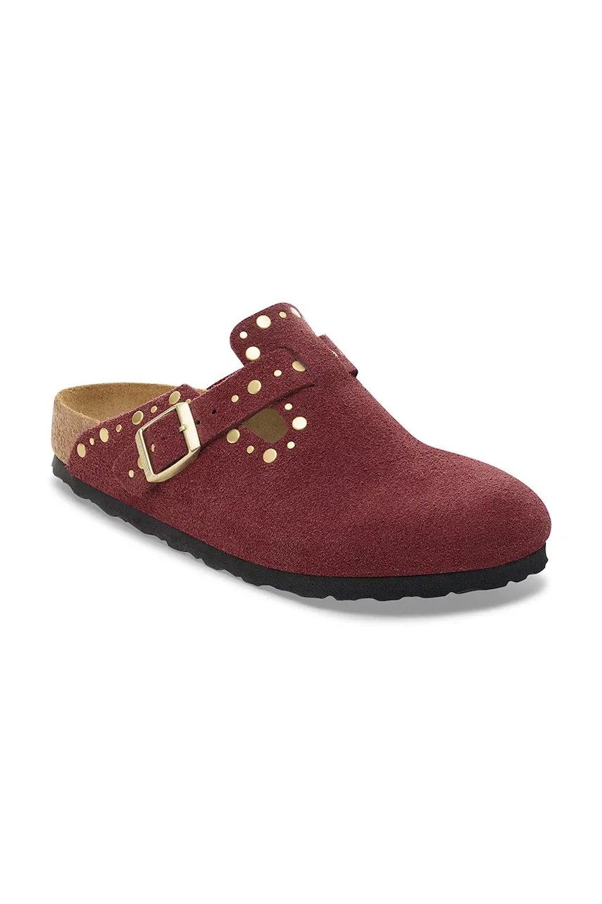 Замшевые шлепанцы Birkenstock Boston Rivet цвет красный 1030379 Замшевые шлепанцы Birkenstock Boston Rivet цвет красный 1030379