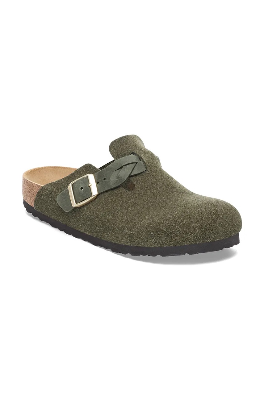 Замшевые шлепанцы Birkenstock Boston Braided цвет зелёный 1030599