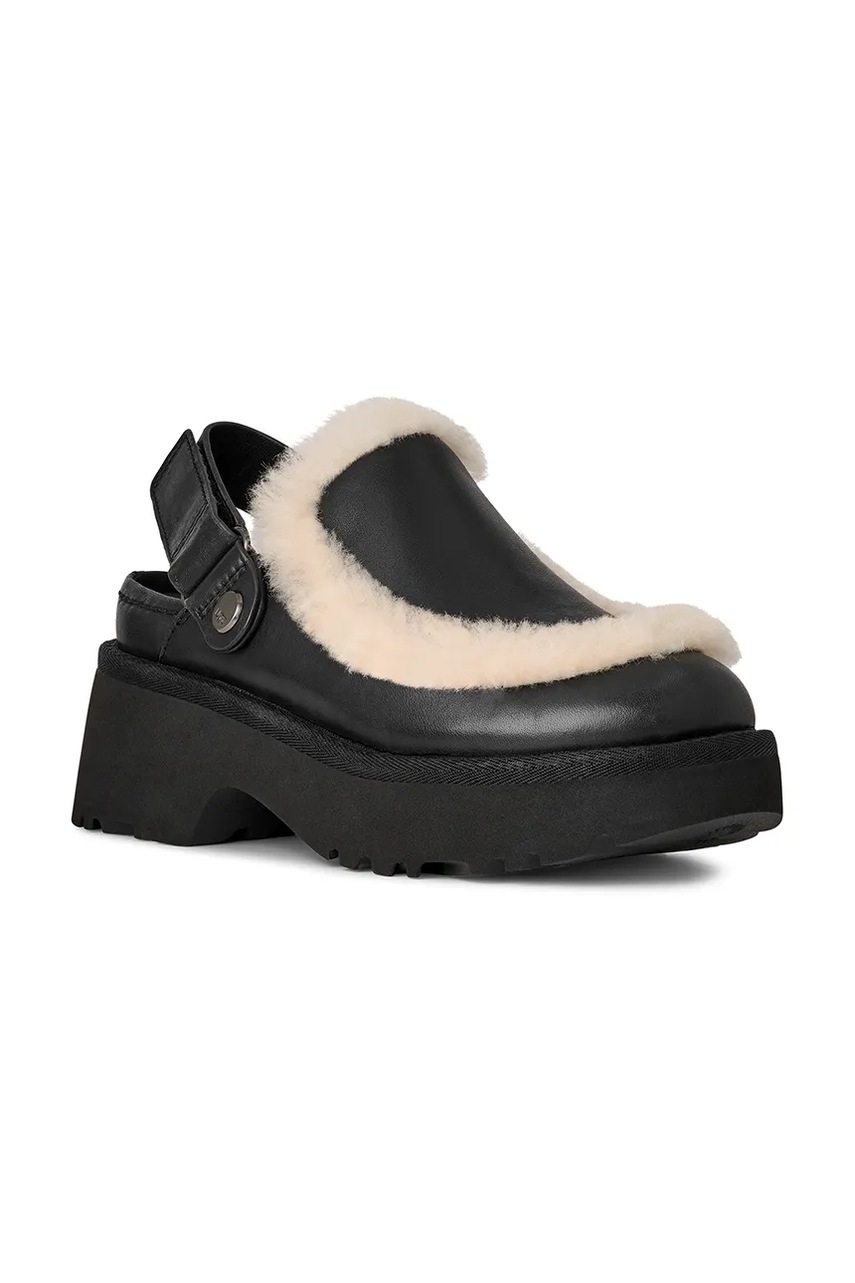 Шлепанцы UGG Esmee Leather Clog цвет чёрный на платформе 1171507.BLK