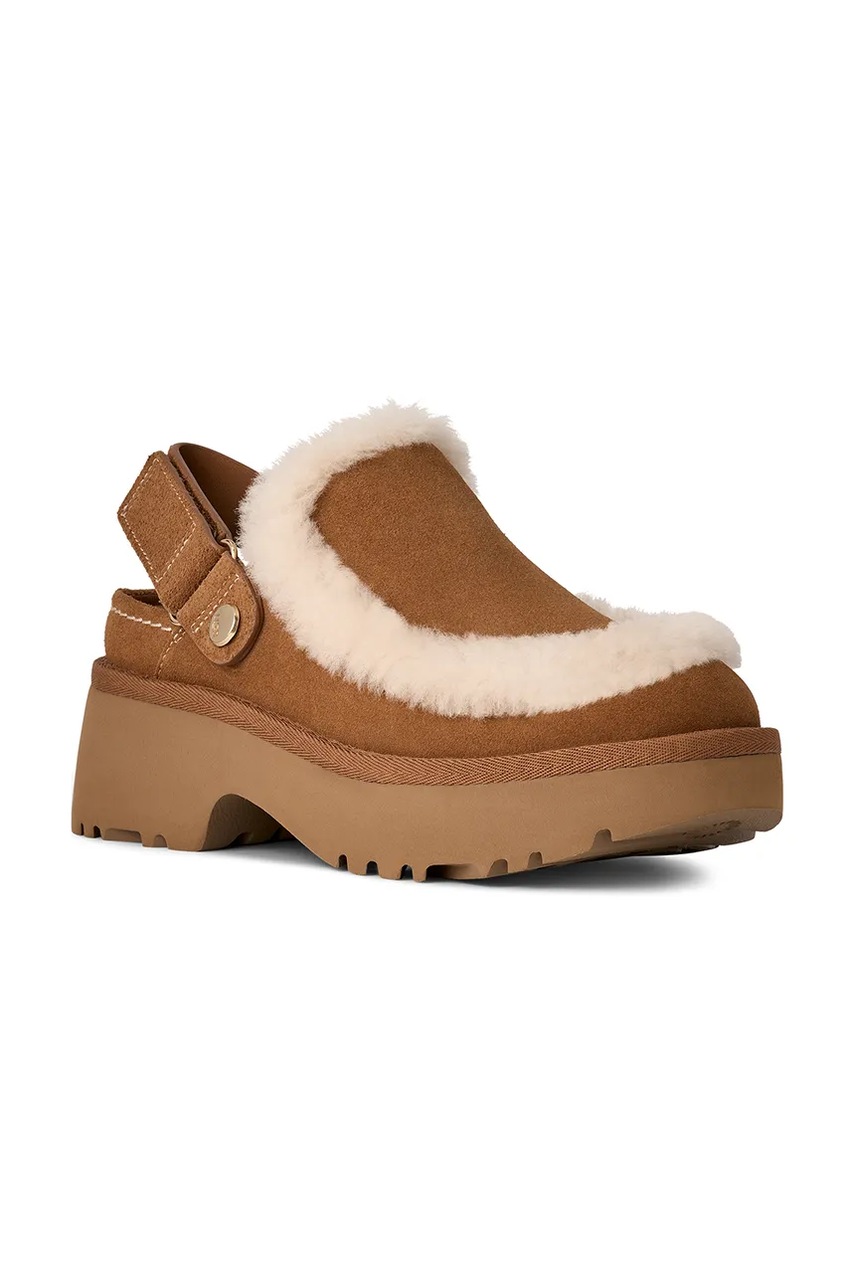 Замшевые шлепанцы UGG Esmee Clog цвет коричневый на платформе 1173331.CHE