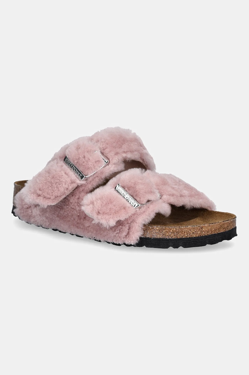 Birkenstock papuci de lână Arizona Shearling Upper culoarea roz, 1030274