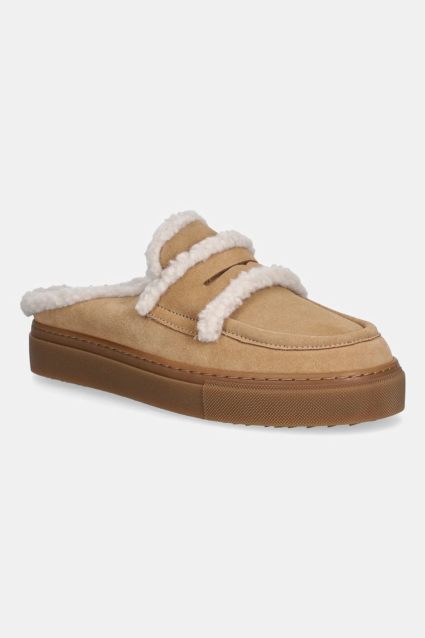 Inuikii papuci din piele întoarsă Mule Wool culoarea bej, 1004.017.0011.251