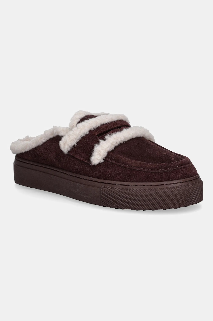 Inuikii papuci din piele întoarsă Mule Wool culoarea roșu, 1004.017.0011.518