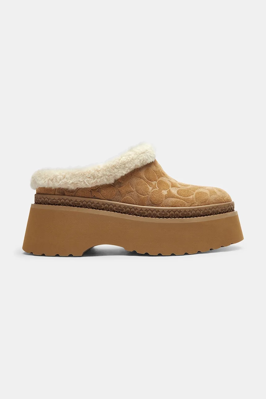 Coach papuci din piele întoarsă Cecelia Signature culoarea bej, CCO36