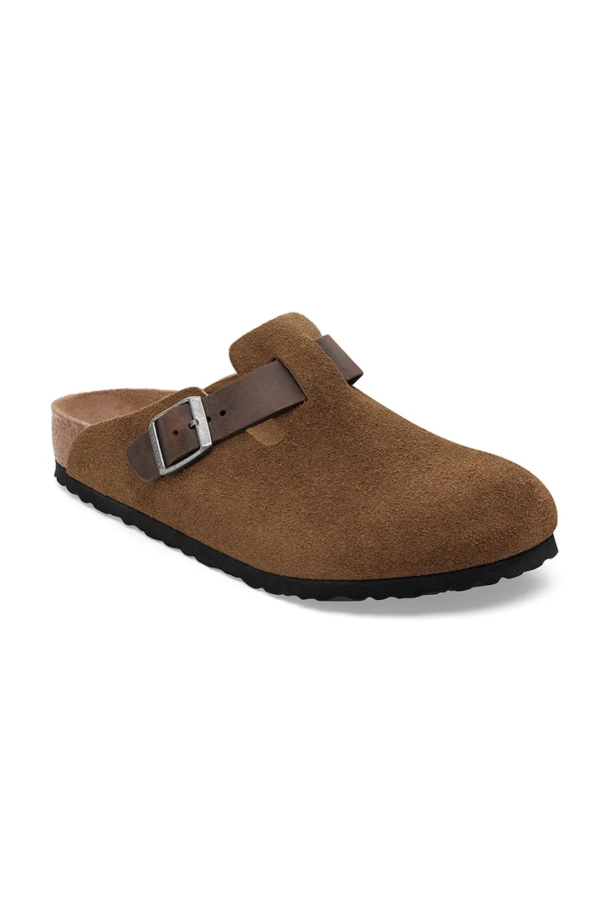 Замшевые шлепанцы Birkenstock Boston цвет коричневый 1030667 Замшевые шлепанцы Birkenstock Boston цвет коричневый 1030667