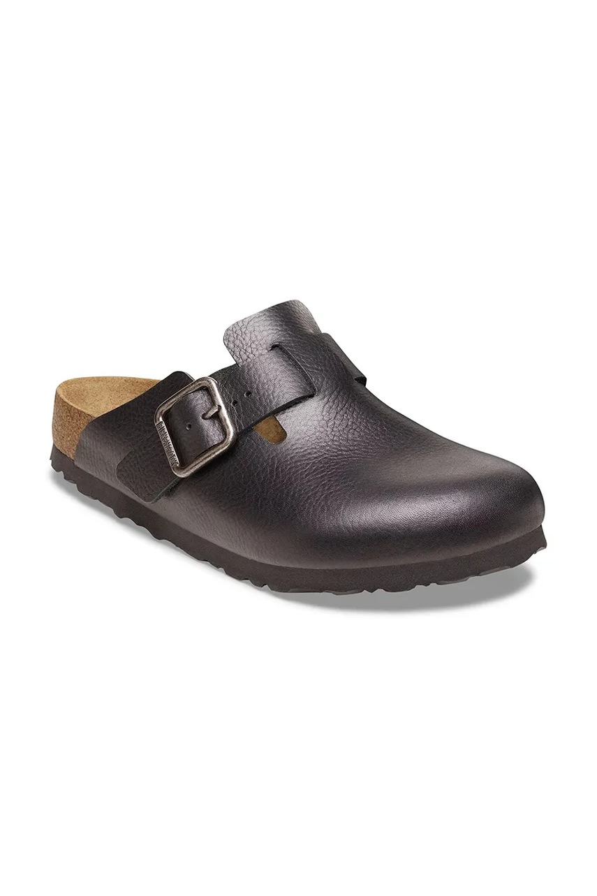 Кожаные шлепанцы Birkenstock Boston Vintage Wood Wire Buckle цвет чёрный 1030691