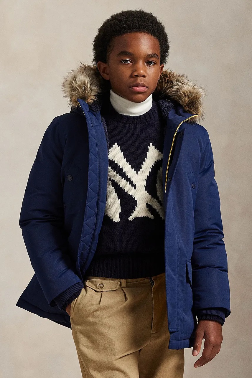 Levně Dětská bunda Polo Ralph Lauren tmavomodrá barva, 323970093001