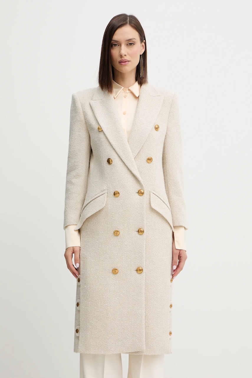 Elisabetta Franchi haină cu lână culoarea bej, CP00456E2