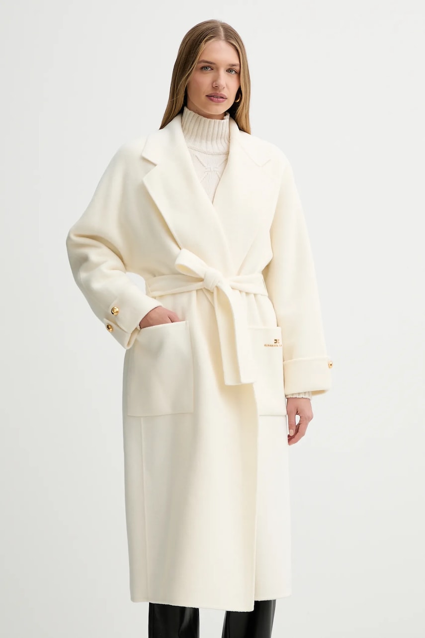 Elisabetta Franchi palton de lână culoarea bej, CP68D56E2