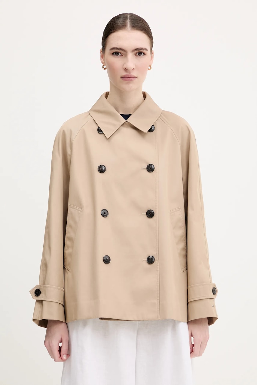 Bavlněný trenčkot Tommy Hilfiger béžová barva, dvouřadový, WW0WW45618