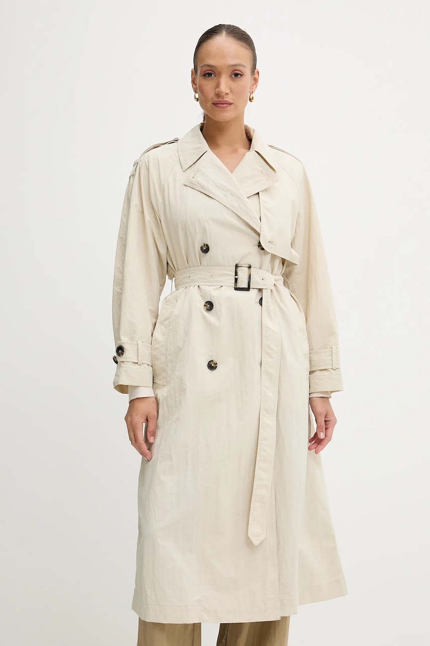 Trench kabát Tommy Hilfiger dámský, béžová barva, oversize, WW0WW45632