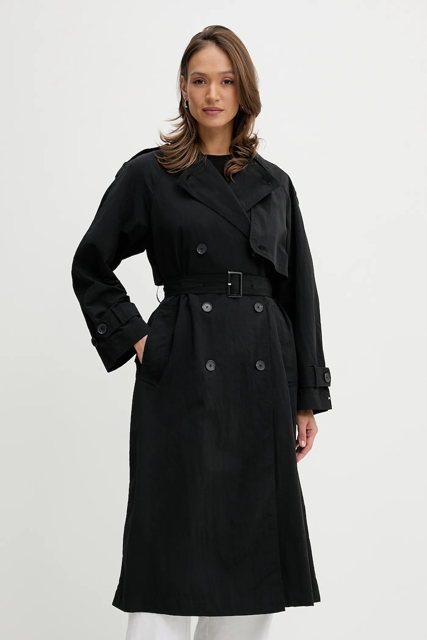 Trench kabát Tommy Hilfiger dámský, černá barva, oversize, WW0WW45632