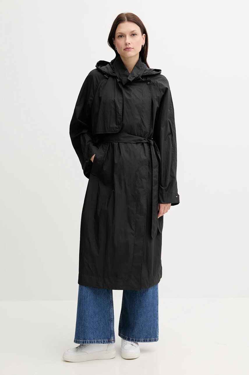 Kabát Tommy Hilfiger dámský, černá barva, WW0WW46445