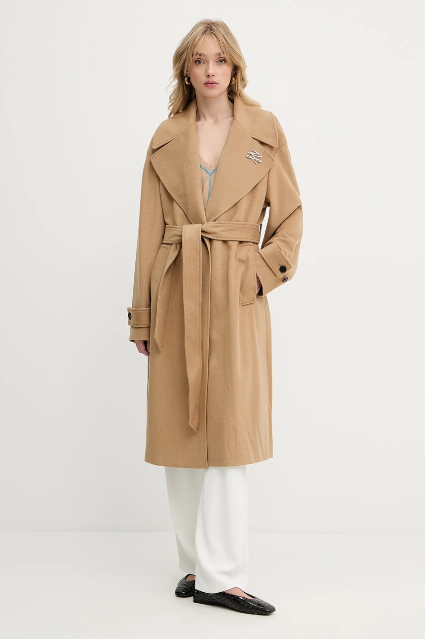 Karl Lagerfeld palton de lână culoarea verde, de tranzitie, A3W15010