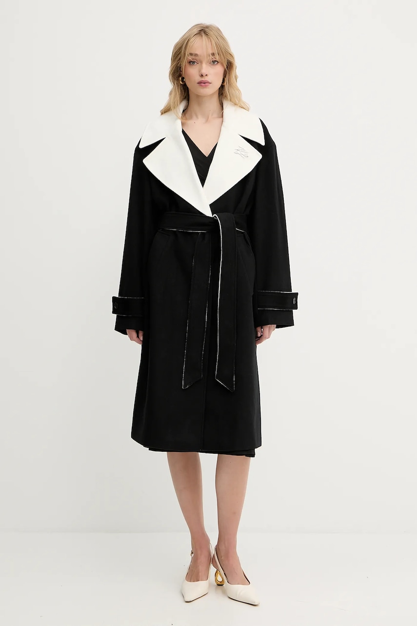 Karl Lagerfeld palton de lână culoarea negru, de tranzitie, A3W15010