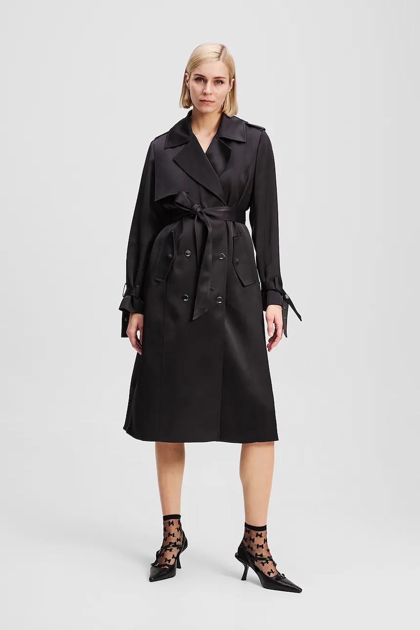 Levně Trench kabát Karl Lagerfeld dámský, černá barva, dvouřadový, A3W15011