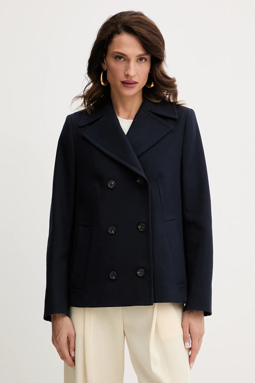 BOSS palton din bumbac culoarea bleumarin, de tranziție, cu două rânduri de nasturi, 50541523