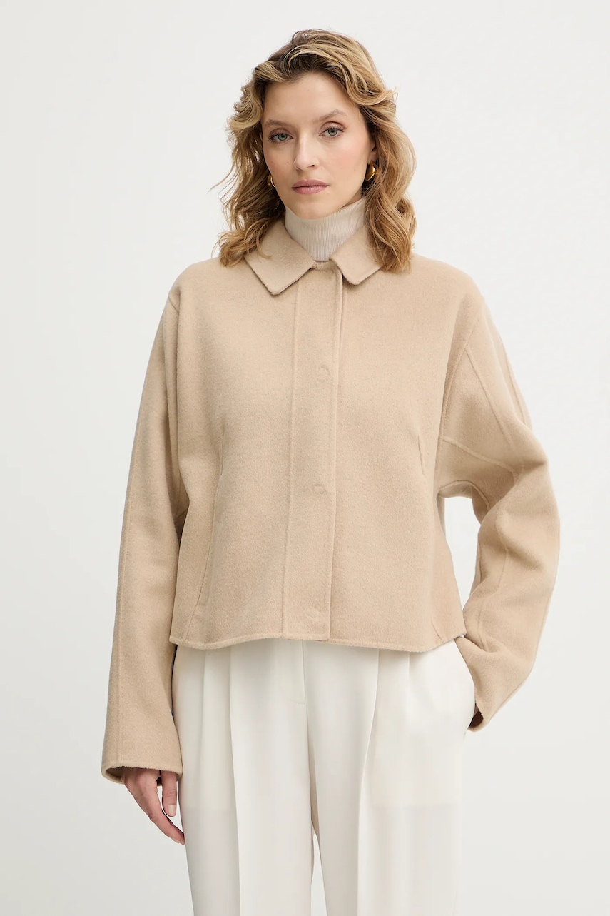 BOSS palton de lână culoarea gri, de tranziție, 50543170