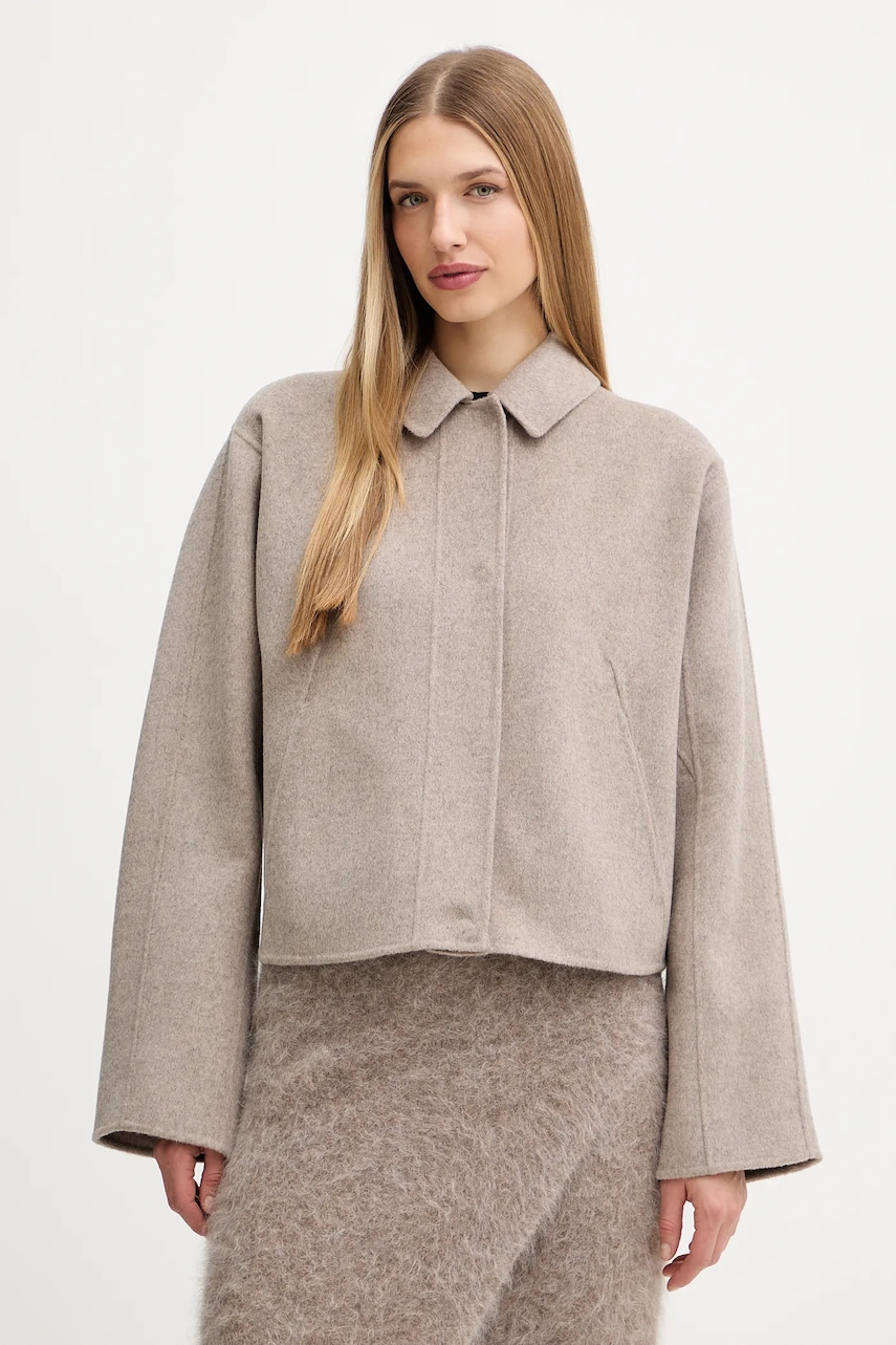 BOSS palton de lână culoarea gri, de tranzitie, 50543170