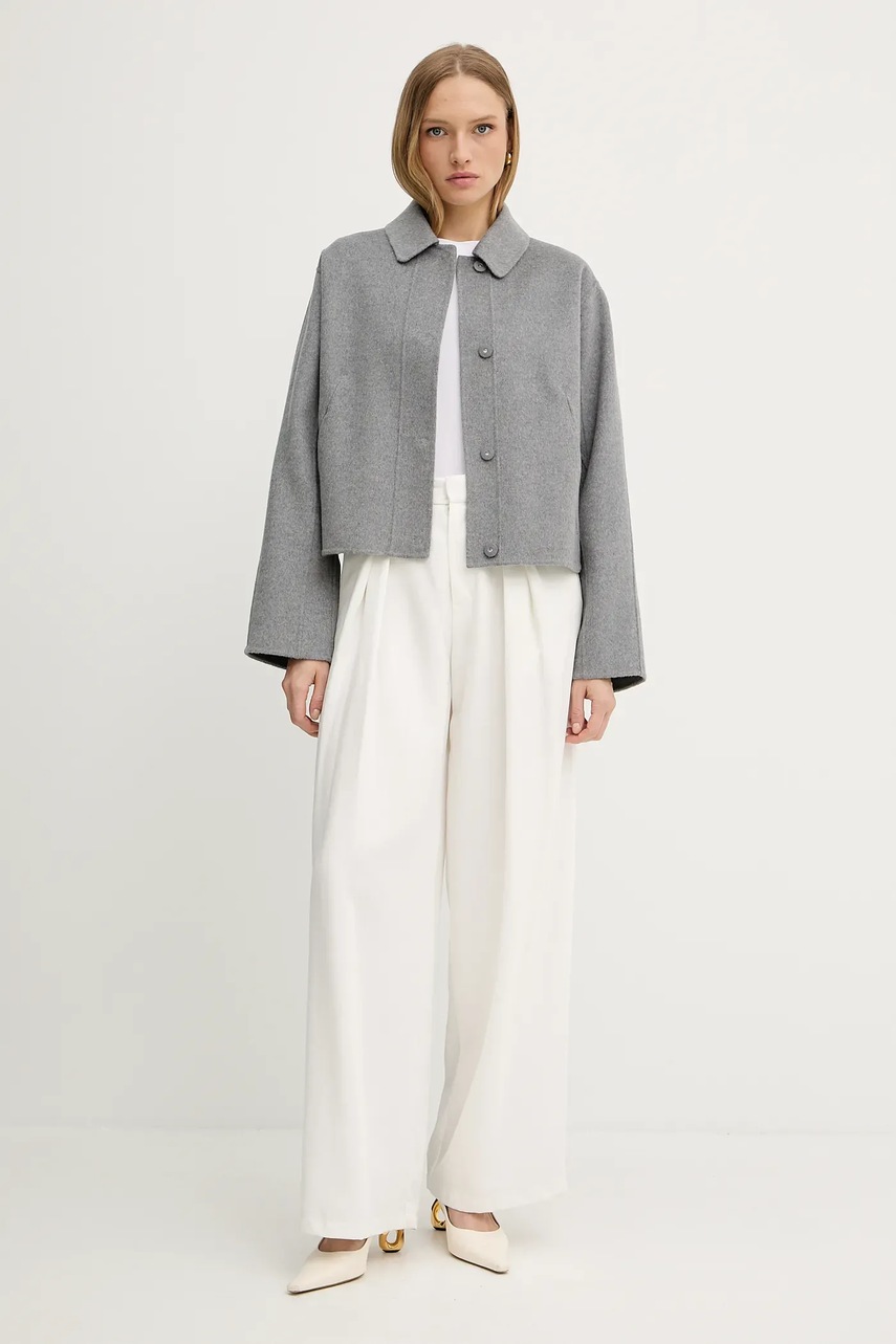 Шерстяное пальто BOSS цвет серый переходное 50543170