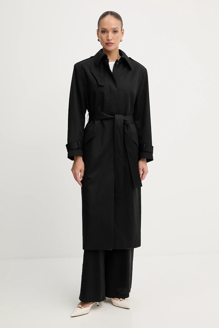 BOSS trenci de lână culoarea negru, de tranziție, 50543198