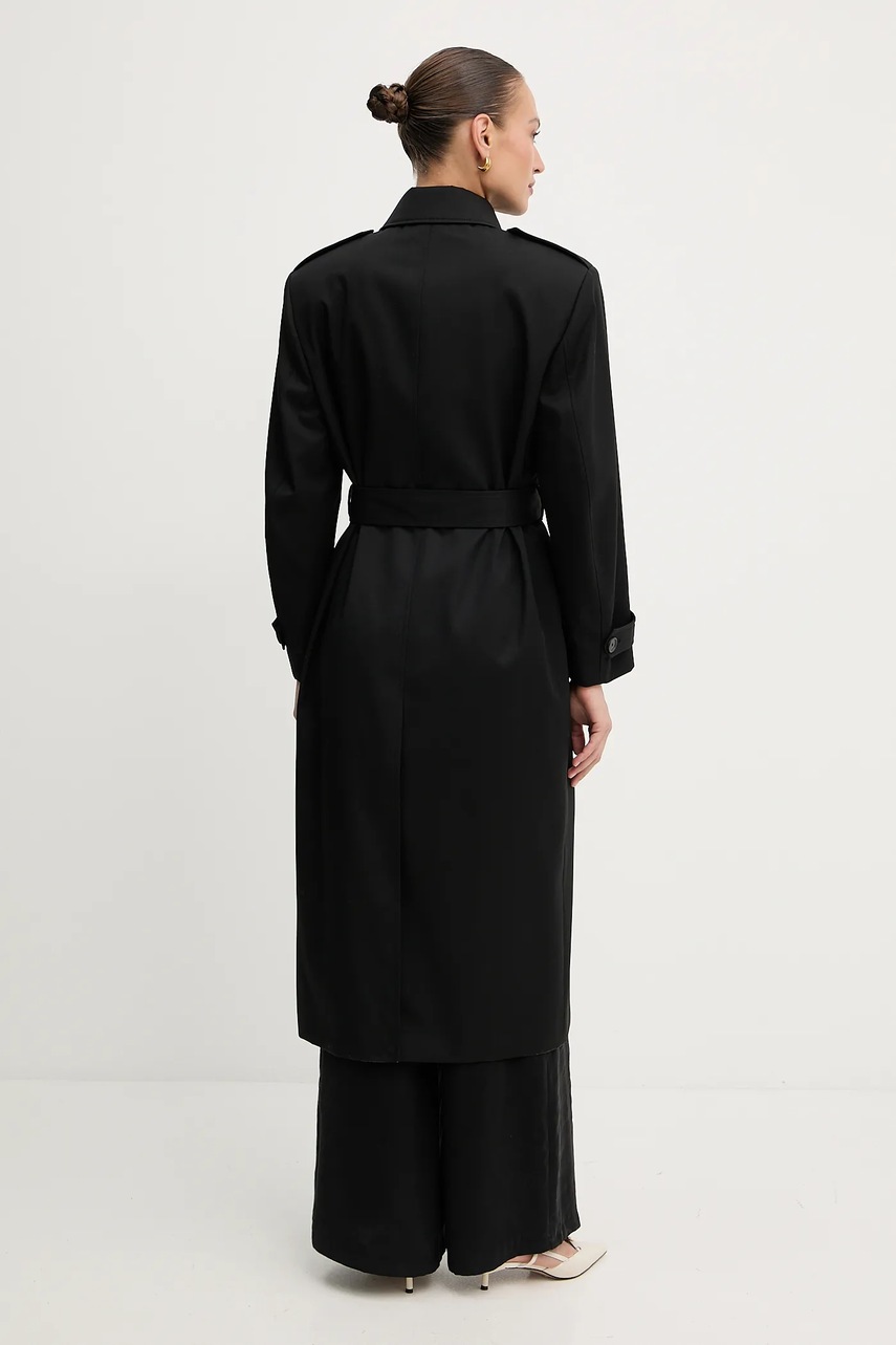 Шерстяной тренч BOSS цвет чёрный демисезонная 50543198