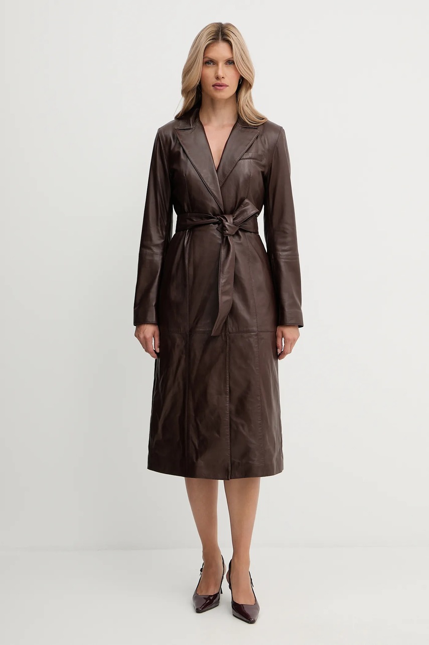 Levně Kožený kabát Marciano Guess LANA hnědá barva, 5YGL08 7345A