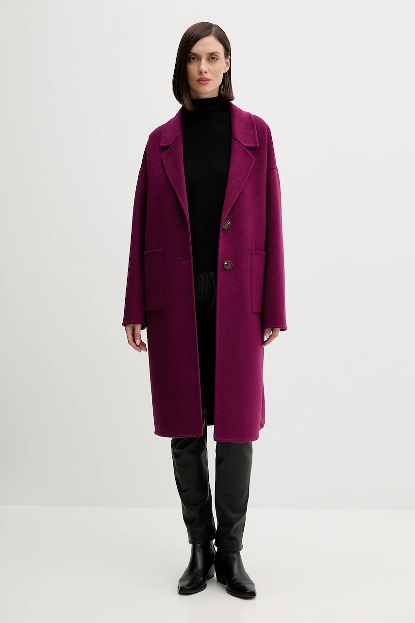 Пальто с шерстью United Colors of Benetton цвет фиолетовый 28F7DN082 Пальто с шерстью United Colors of Benetton цвет фиолетовый 28F7DN082