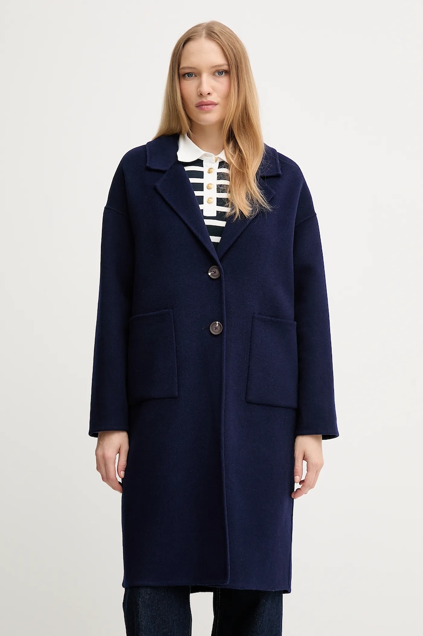United Colors of Benetton palton de lână culoarea bleumarin, 28F7DN082