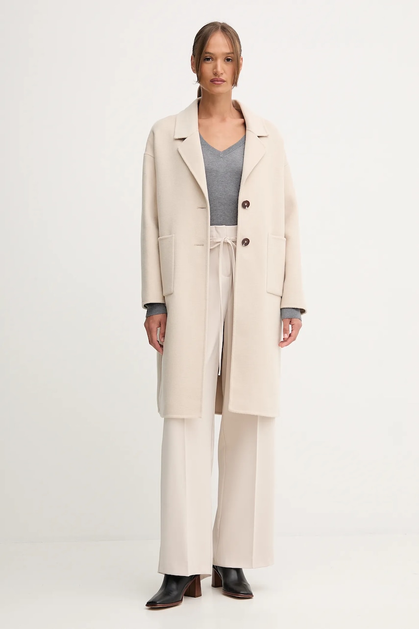 Пальто с шерстью United Colors of Benetton цвет бежевый 28F7DN082 Пальто с шерстью United Colors of Benetton цвет бежевый 28F7DN082