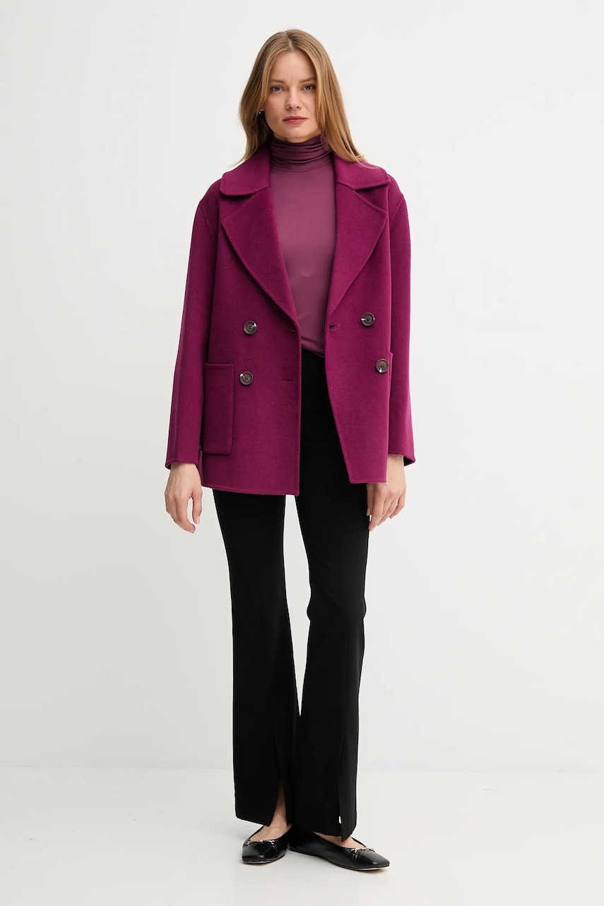 Пальто с шерстью United Colors of Benetton цвет фиолетовый 28F7DN083 Пальто с шерстью United Colors of Benetton цвет фиолетовый 28F7DN083