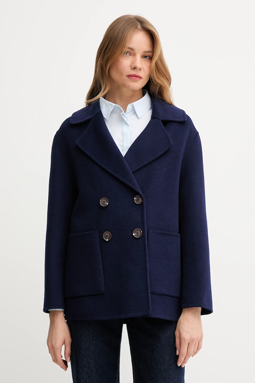 United Colors of Benetton palton de lână culoarea bleumarin, 28F7DN083