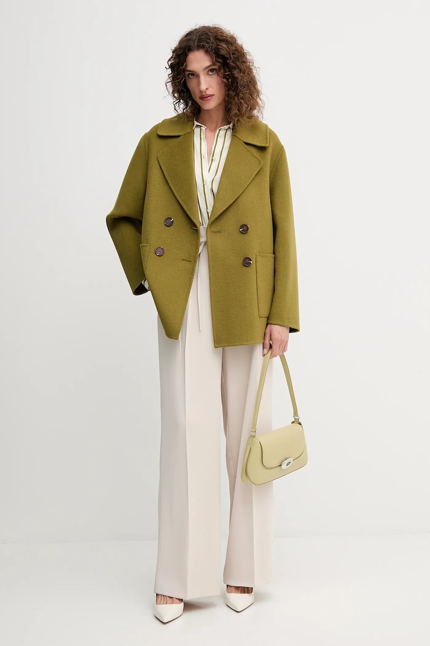 Пальто с шерстью United Colors of Benetton цвет зелёный 28F7DN083 Пальто с шерстью United Colors of Benetton цвет зелёный 28F7DN083