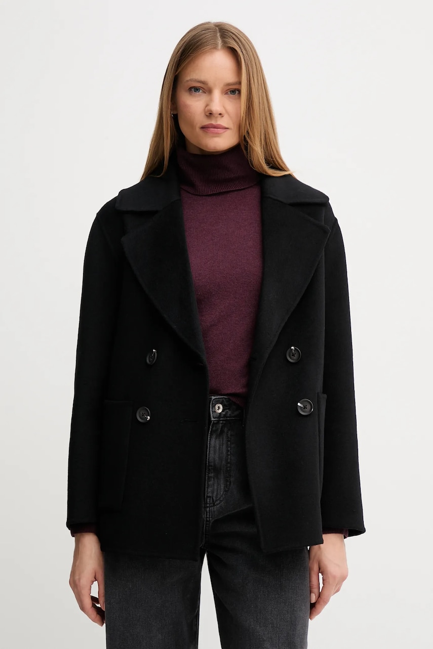 United Colors of Benetton palton de lână culoarea negru, 28F7DN083
