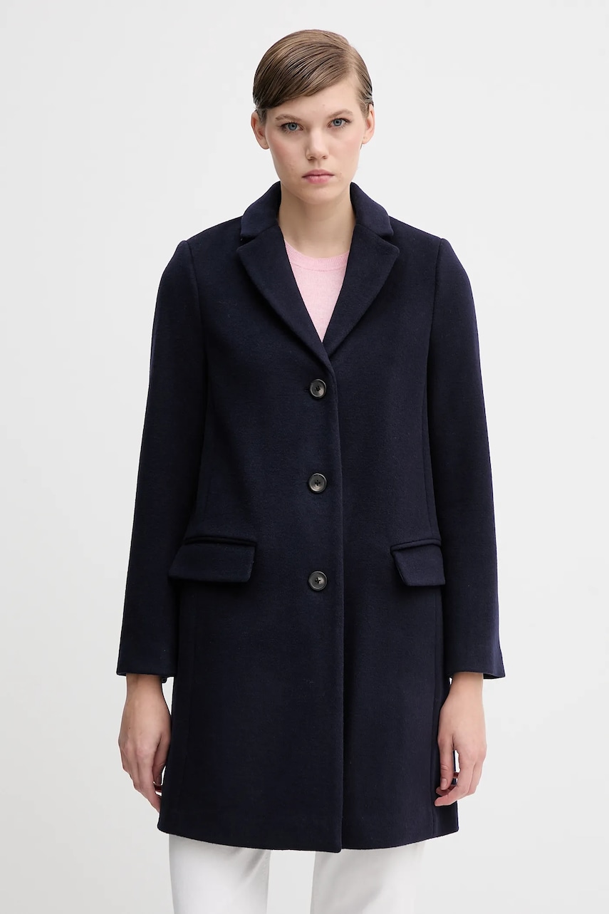 United Colors of Benetton haină cu lână culoarea bleumarin, 2V0PDN062