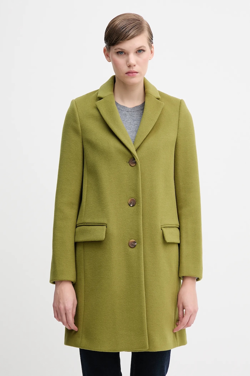 United Colors of Benetton haină cu lână culoarea verde, 2V0PDN062