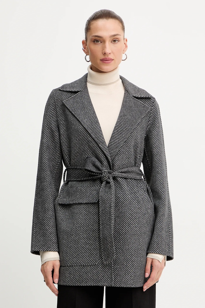 Levně Kabát s příměsí vlny Armani Exchange šedá barva, XW000692 AF16201