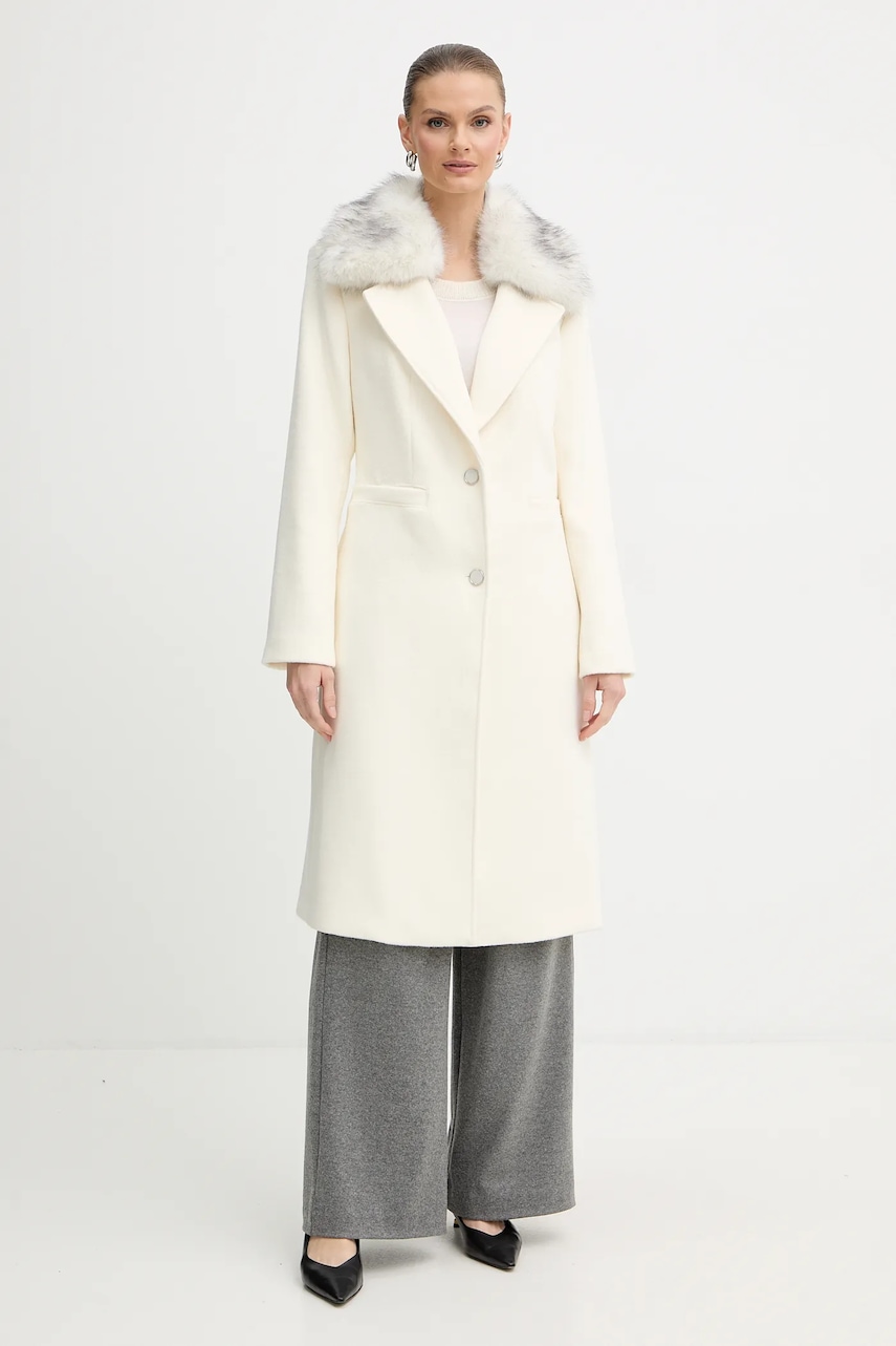 Levně Kabát s příměsí vlny Guess KAROLE béžová barva, W5BL19 W2642