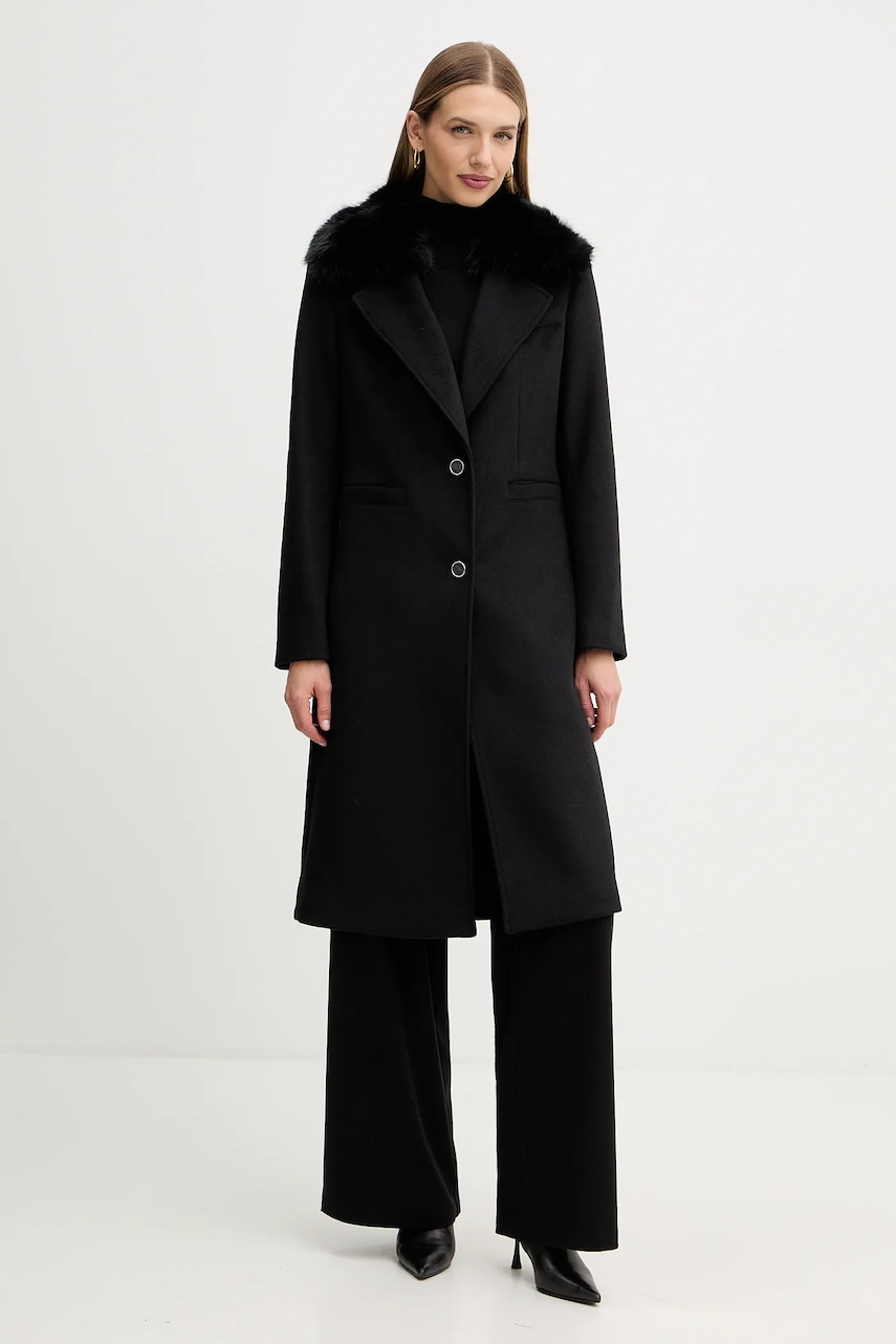 Kabát s příměsí vlny Guess KAROLE černá barva, W5BL19 W2642