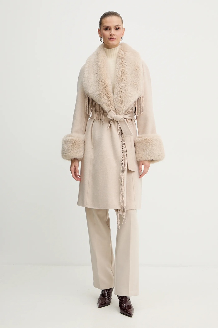 Levně Kabát s příměsí vlny Marciano by Guess LILIANA béžová barva, 5BGL46 7125A