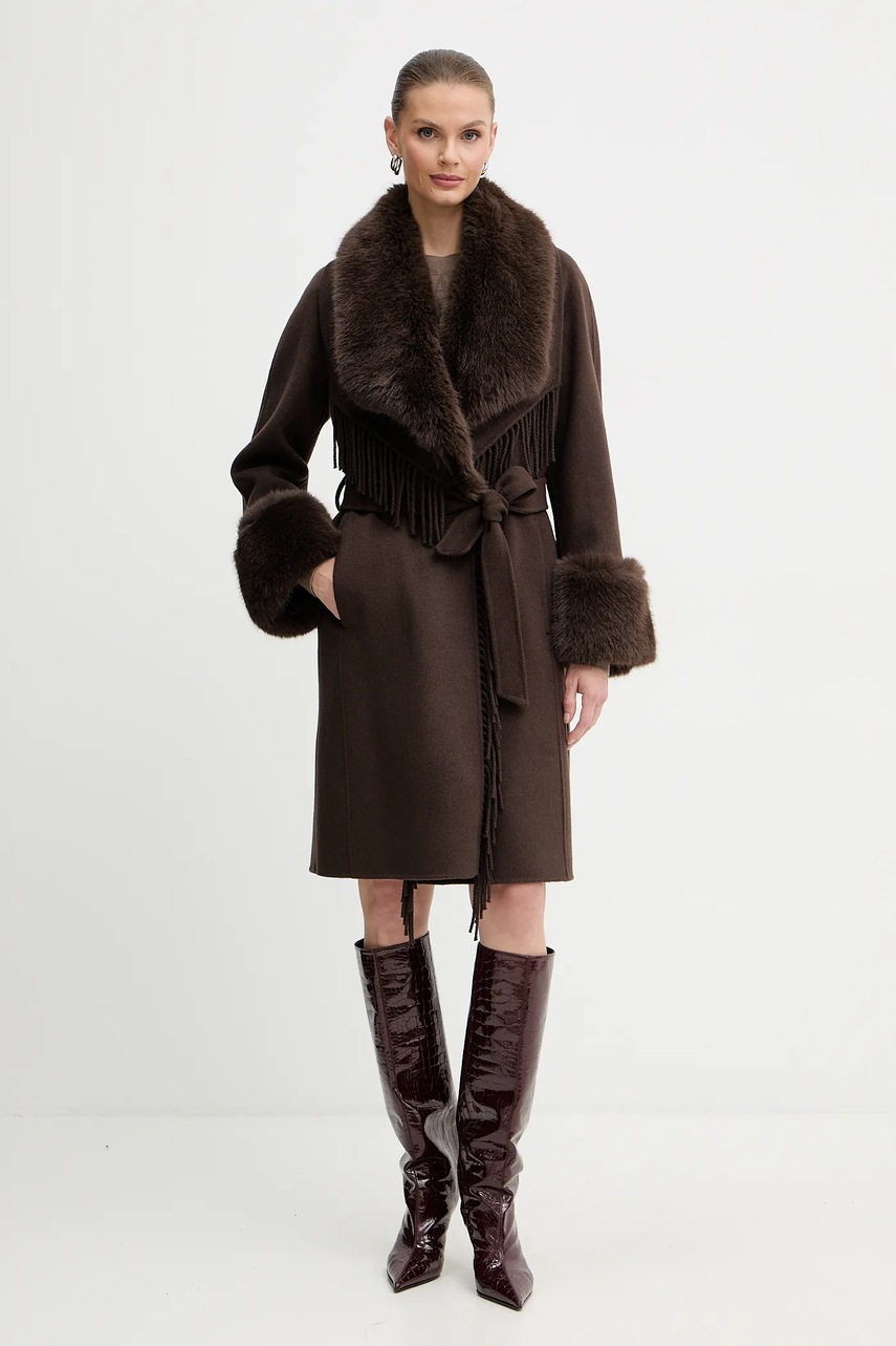 Kabát s příměsí vlny Marciano by Guess LILIANA hnědá barva, 5BGL46 7125A