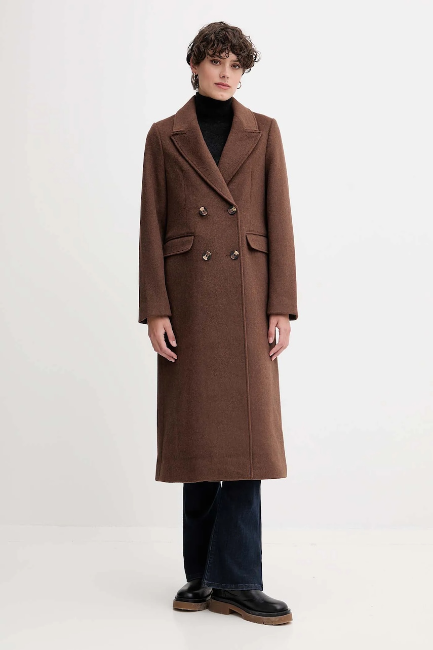 Pepe Jeans haină cu lână culoarea maro, PL4024361