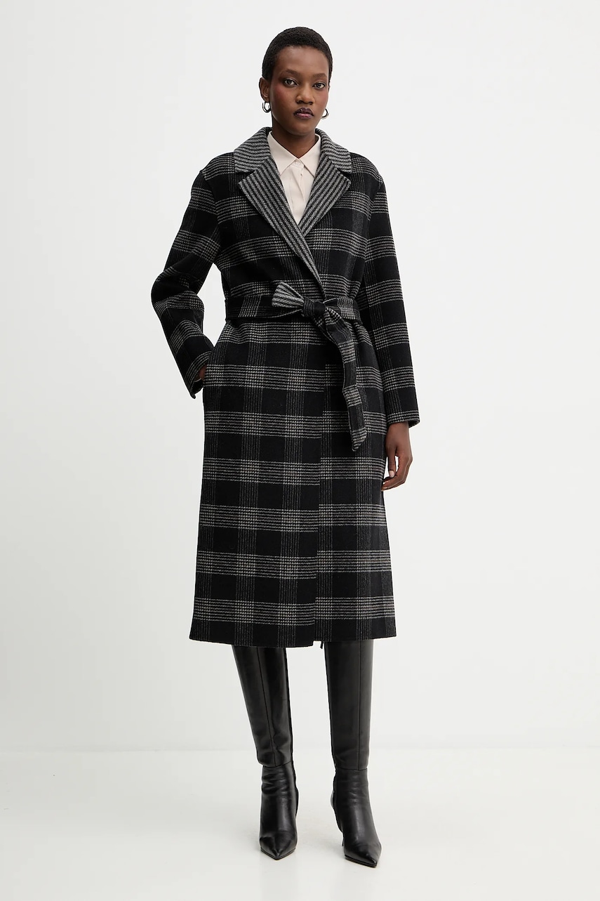 Oboustranný kabát s vlnou Twinset černá barva, 252TP2080